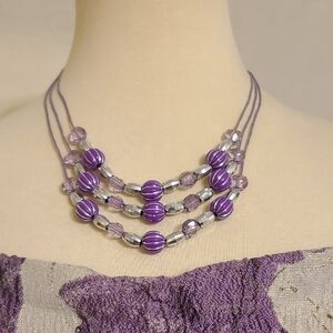 Elegant Purple Multi-strand Beaded Necklace